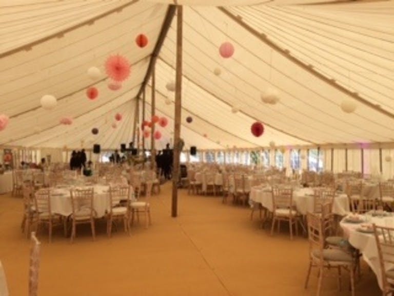 Inside photo of a a large weeding marquee hired and erected by Western Event Hire